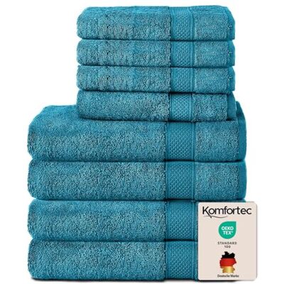 Komfortec 8-pack handduksset i 100% bomull, 4 badhanddukar 70 x 140 och 4 handdukar 50 x 100 cm, frotté, mjuk, towel, stor, turkos Komfortec 8-pack handduksset i 100% bomull, 4 badhanddukar 70 x 140 och 4 handdukar 50 x 100 cm, frotté, mjuk, towel, stor, turkos