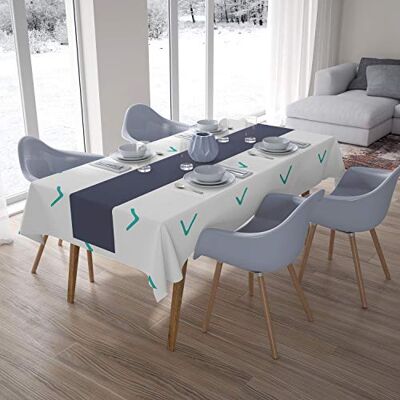 Bonamaison Köksdekoration, bordsduk, turkos, vit, 140 x 200 cm designad och tillverkad i Turkiet Bonamaison Köksdekoration, bordsduk, turkos, vit, 140 x 200 cm designad och tillverkad i Turkiet