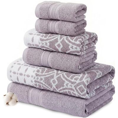 Modern Threads 6 Piece Set, 2 Bath Towels, 2 Hand Towels, 2 Washcloths Yarn Dyed Jacquard/Solid Towel Set Monroe Orchid Modern Threads 6 Piece Set, 2 Bath Towels, 2 Hand Towels, 2 Washcloths Yarn Dyed Jacquard/Solid Towel Set Monroe Orchid