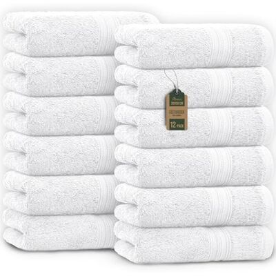NatureMark gästhanddukar – 12-pack (30x50 cm), 100% bomull, Oeko-Tex-certifierade, mjuka, absorberande och lättskötta – För badrum, gäster & spa – Färg: Vit NatureMark gästhanddukar – 12-pack (30x50 cm), 100% bomull, Oeko-Tex-certifierade, mjuka, absorberande och lättskötta – För badrum, gäster & spa – Färg: Vit