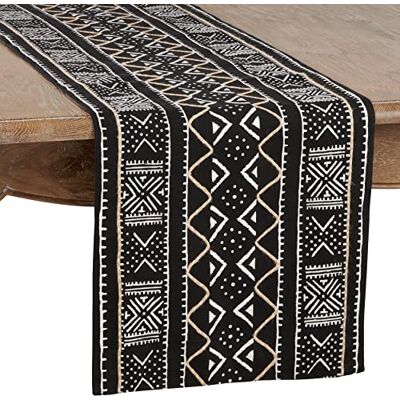 SARO LIFESTYLE 661.BK1690B Malian kollektion lera tyg bordslöpare 100% bomull, svart SARO LIFESTYLE 661.BK1690B Malian kollektion lera tyg bordslöpare 100% bomull, svart