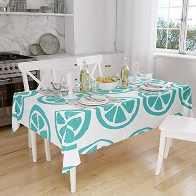 Bonamaison Köksdekoration, bordsduk, turkos, vit, 140 x 160 cm designad och tillverkad i Turkiet Bonamaison Köksdekoration, bordsduk, turkos, vit, 140 x 160 cm designad och tillverkad i Turkiet