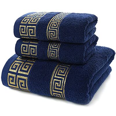 AHXHWKA 100% bomull högabsorberande broderade handdukar 3-delat handduksset hotell badhandduk, 1 badlakan, 2 handdukar extra tjocka strandhanddukar (blå) AHXHWKA 100% bomull högabsorberande broderade handdukar 3-delat handduksset hotell badhandduk, 1 badlakan, 2 handdukar extra tjocka strandhanddukar (blå)