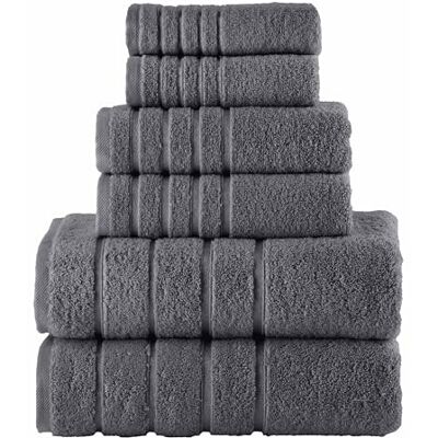 Elegant Comfort 4 linjer viskos rand 6-delat premium handduksset – 100% turkisk bomull högabsorberande lyxiga badrumshanddukar – inkluderar 2 tvättlappar, 2 handdukar och 2 badhandduksset, grå Elegant Comfort 4 linjer viskos rand 6-delat premium handduksset – 100% turkisk bomull högabsorberande lyxiga badrumshanddukar – inkluderar 2 tvättlappar, 2 handdukar och 2 badhandduksset, grå