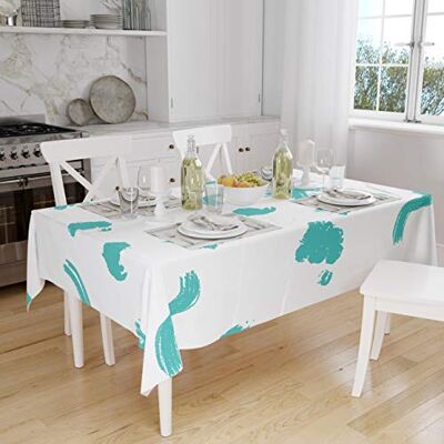 Bonamaison Köksdekoration, bordsduk, turkos, vit, 140 x 160 cm designad och tillverkad i Turkiet Bonamaison Köksdekoration, bordsduk, turkos, vit, 140 x 160 cm designad och tillverkad i Turkiet