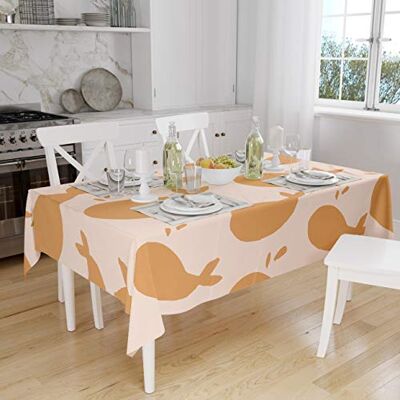 Bonamaison Köksdekoration, bordsduk, orange, benvit, 140 x 160 cm designad och tillverkad i Turkiet Bonamaison Köksdekoration, bordsduk, orange, benvit, 140 x 160 cm designad och tillverkad i Turkiet