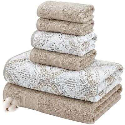 Modern Threads Moderna trådar Capri 6-delat vändbart garn färgat jacquardhandduksset – badhanddukar, handdukar och tvättdukar – superabsorberande och snabbtorkande – 100% kammad bomull, kaki Modern Threads Moderna trådar Capri 6-delat vändbart garn färgat jacquardhandduksset – badhanddukar, handdukar och tvättdukar – superabsorberande och snabbtorkande – 100% kammad bomull, kaki