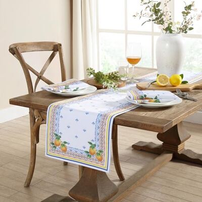 Elrene Home Fashions Capri Lemon Bordsduk, bordslöpare, duk med medelhavsmotiv, duk för vår och sommar, 33 x 178 cm Elrene Home Fashions Capri Lemon Bordsduk, bordslöpare, duk med medelhavsmotiv, duk för vår och sommar, 33 x 178 cm