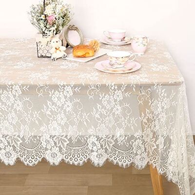 QueenDream elfenben spetsduk: 152 x 300 cm – bröllop – rektangulär bordsduk överlägg vintage broderat spetstyg för sommar utomhus fest mottagning heminredning QueenDream elfenben spetsduk: 152 x 300 cm – bröllop – rektangulär bordsduk överlägg vintage broderat spetstyg för sommar utomhus fest mottagning heminredning