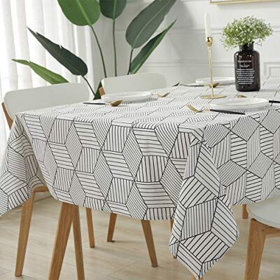 SASTYBALE Rektangulär bordsduk geometrisk stil – bomull linne bordsduk dammsäkert bordsskydd för kök middag bordsdekoration (rektangel/avlång, 130 x 180 (4-6 säten), vit) SASTYBALE Rektangulär bordsduk geometrisk stil – bomull linne bordsduk dammsäkert bordsskydd för kök middag bordsdekoration (rektangel/avlång, 130 x 180 (4-6 säten), vit)