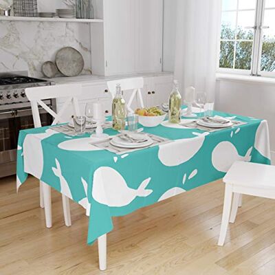 Bonamaison Köksdekoration, bordsduk, turkos, vit, 140 x 160 cm designad och tillverkad i Turkiet Bonamaison Köksdekoration, bordsduk, turkos, vit, 140 x 160 cm designad och tillverkad i Turkiet