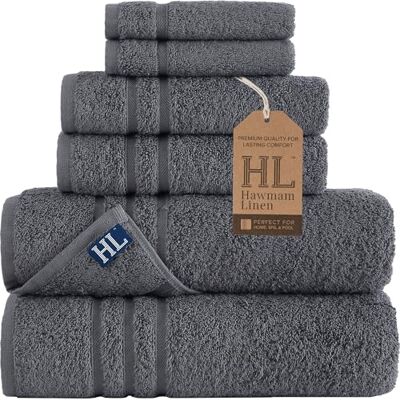 Hammam Linen Hawmam Handduksset i linne för badrum, cool grey, 6 delar, äkta turkisk bomull, mjukt, absorberande och av premiumkvalitet, innehåller 2 badhanddukar, 2 handdukar och 2 tvättlappar Hammam Linen Hawmam Handduksset i linne för badrum, cool grey, 6 delar, äkta turkisk bomull, mjukt, absorberande och av premiumkvalitet, innehåller 2 badhanddukar, 2 handdukar och 2 tvättlappar