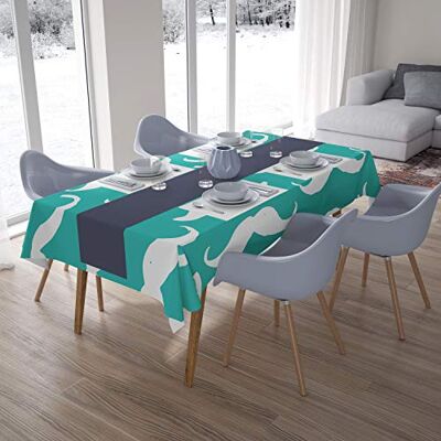 Bonamaison köksdekoration, bordsduk, turkos, vit, 140 x 200 cm – designad och tillverkad i Turkiet Bonamaison köksdekoration, bordsduk, turkos, vit, 140 x 200 cm – designad och tillverkad i Turkiet