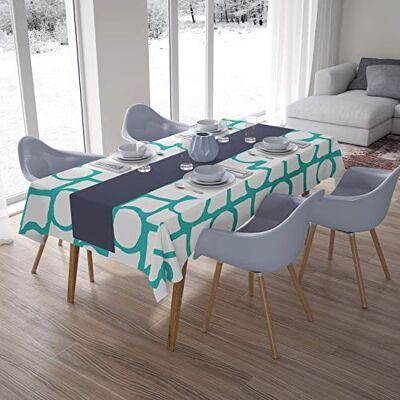 Bonamaison Köksdekoration, bordsduk, turkos, vit, 140 x 200 cm designad och tillverkad i Turkiet Bonamaison Köksdekoration, bordsduk, turkos, vit, 140 x 200 cm designad och tillverkad i Turkiet