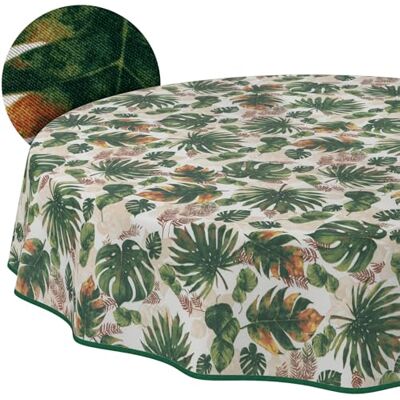 ANRO Bordsduk tvättbar bordsduk lotuseffekt lättskött av bomull polyester smutsavvisande utomhus trädgårdsbord djungel rund 140 cm med rörband ANRO Bordsduk tvättbar bordsduk lotuseffekt lättskött av bomull polyester smutsavvisande utomhus trädgårdsbord djungel rund 140 cm med rörband