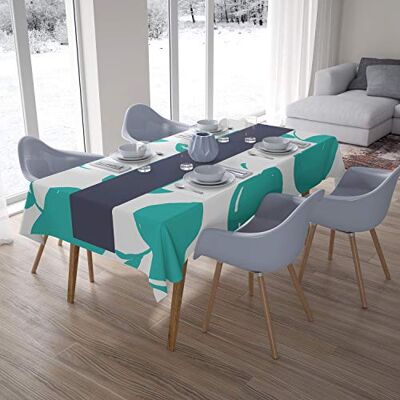Bonamaison Köksdekoration, bordsduk, turkos, vit, 140 x 200 cm designad och tillverkad i Turkiet Bonamaison Köksdekoration, bordsduk, turkos, vit, 140 x 200 cm designad och tillverkad i Turkiet