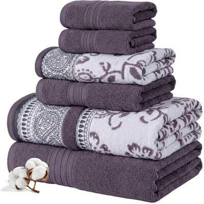Modern Threads 6-delat handduksset, 2 x badhanddukar, 2 x handdukar, 2 x tvättlappar, garnfärgad jacquard/enfärgad handduk, Ofelia orkidé Modern Threads 6-delat handduksset, 2 x badhanddukar, 2 x handdukar, 2 x tvättlappar, garnfärgad jacquard/enfärgad handduk, Ofelia orkidé