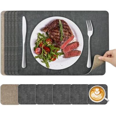 KitchenBoss bordsset tvättbara och underlägg set med 6: bordstabletter bordsunderlägg halkfria värmebeständiga dubbelsidiga bordstabletter bordstabletter avtorkningsbara med PVC matsal (grå aprikos KitchenBoss bordsset tvättbara och underlägg set med 6: bordstabletter bordsunderlägg halkfria värmebeständiga dubbelsidiga bordstabletter bordstabletter avtorkningsbara med PVC matsal (grå aprikos