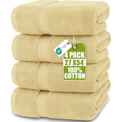 Utopia Towels 4-pack premium badhanddukar set, (77 x 54 tum) 100% ringspunnen bomull 600 GSM, lätta och mycket absorberande snabbtorkande handdukar, perfekt för daglig användning (beige) Utopia Towels 4-pack premium badhanddukar set, (77 x 54 tum) 100% ringspunnen bomull 600 GSM, lätta och mycket absorberande snabbtorkande handdukar, perfekt för daglig användning (beige)