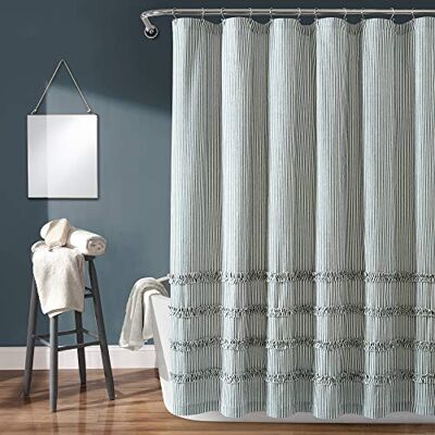 Lush Decor Luxuös dekor vintage randigt garn färgat bomullsduschdraperi, 183 x 183 cm, denim blå Lush Decor Luxuös dekor vintage randigt garn färgat bomullsduschdraperi, 183 x 183 cm, denim blå