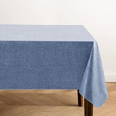 Elrene Home Fashions Monterey linne inspirerad vatten- och fläckbeständig vinylbordsduk med flanellstöd, 152 cm x 213 cm, rektangel, blå Elrene Home Fashions Monterey linne inspirerad vatten- och fläckbeständig vinylbordsduk med flanellstöd, 152 cm x 213 cm, rektangel, blå