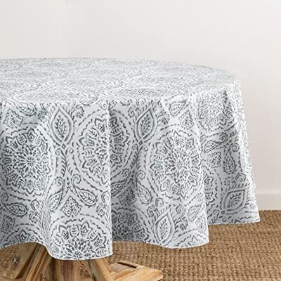 Elrene Home Fashions Savannah Boho Paisley vatten- och fläckbeständig vinyl inomhus/utomhus bordsduk med flanellbaksida, 152 cm x 213 cm oval, grå Elrene Home Fashions Savannah Boho Paisley vatten- och fläckbeständig vinyl inomhus/utomhus bordsduk med flanellbaksida, 152 cm x 213 cm oval, grå