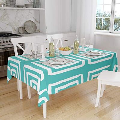 Bonamaison Köksdekoration, bordsduk, turkos, vit, 140 x 160 cm designad och tillverkad i Turkiet Bonamaison Köksdekoration, bordsduk, turkos, vit, 140 x 160 cm designad och tillverkad i Turkiet