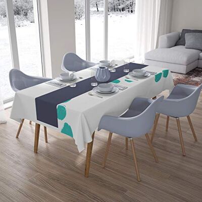 Bonamaison Köksdekoration, bordsduk, turkos, vit, 140 x 200 cm designad och tillverkad i Turkiet Bonamaison Köksdekoration, bordsduk, turkos, vit, 140 x 200 cm designad och tillverkad i Turkiet