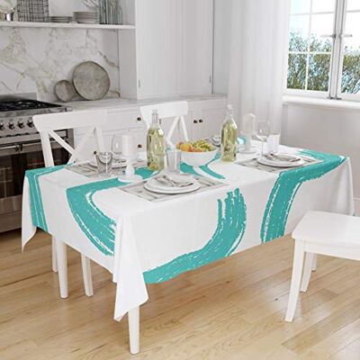 Bonamaison Köksdekoration, bordsduk, turkos, vit, 140 x 160 cm designad och tillverkad i Turkiet Bonamaison Köksdekoration, bordsduk, turkos, vit, 140 x 160 cm designad och tillverkad i Turkiet
