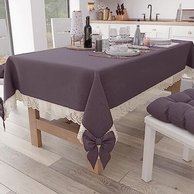 PETTI Artigiani Italiani Rektangulär Bordsduk Med Spets Ängel Och Rosetter, Bordsöverdrag Enfärgad Bomull, X12-sits (140x240 cm) Malva PETTI Artigiani Italiani Rektangulär Bordsduk Med Spets Ängel Och Rosetter, Bordsöverdrag Enfärgad Bomull, X12-sits (140x240 cm) Malva