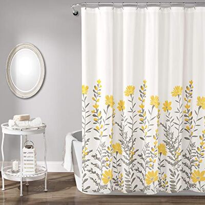 Lush Decor Frodig dekor apelsinblommig duschdraperi, 183 cm B x 183 cm L, gul och grå vackert gult duschdraperi för badrum stuga, franskt lantligt och bondgård badrumsdekor Lush Decor Frodig dekor apelsinblommig duschdraperi, 183 cm B x 183 cm L, gul och grå vackert gult duschdraperi för badrum stuga, franskt lantligt och bondgård badrumsdekor