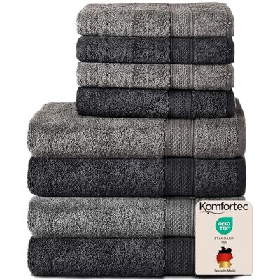 Komfortec 8 handduksset i 100% bomull, 4 badhanddukar 70 x 140 och 4 handdukar 50 x 100 cm, frotté, mjuk, towel, stor, antracit Gra & svart Komfortec 8 handduksset i 100% bomull, 4 badhanddukar 70 x 140 och 4 handdukar 50 x 100 cm, frotté, mjuk, towel, stor, antracit Gra & svart