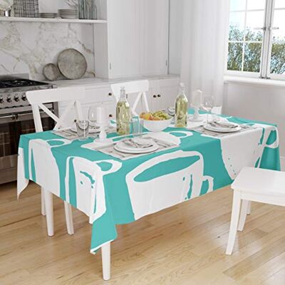 Bonamaison köksdekoration, bordsduk, turkos, vit, 140 x 160 cm – designad och tillverkad i Turkiet Bonamaison köksdekoration, bordsduk, turkos, vit, 140 x 160 cm – designad och tillverkad i Turkiet