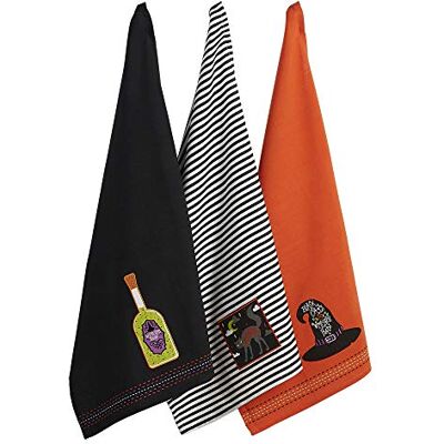 DII Happy Halloween diskhandduk kollektion utsmyckad bomull kök handduk set, 18 x 28, förhäxad dryck, 3 stycken DII Happy Halloween diskhandduk kollektion utsmyckad bomull kök handduk set, 18 x 28, förhäxad dryck, 3 stycken