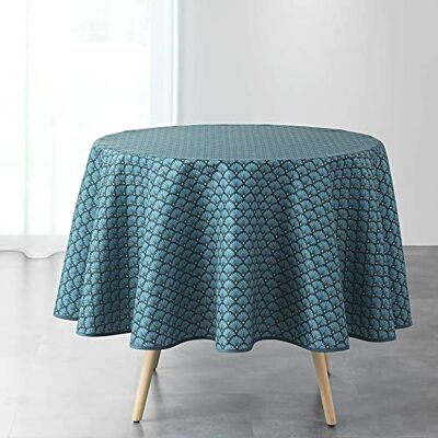 Douceur d'Intérieur , Rund bordsduk (diameter 180 cm) artchic blå, polyester tryckt Douceur d'Intérieur , Rund bordsduk (diameter 180 cm) artchic blå, polyester tryckt