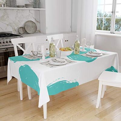 Bonamaison Köksdekoration, bordsduk, turkos, vit, 140 x 160 cm designad och tillverkad i Turkiet Bonamaison Köksdekoration, bordsduk, turkos, vit, 140 x 160 cm designad och tillverkad i Turkiet