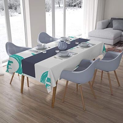 Bonamaison Köksdekoration, bordsduk, turkos, vit, 140 x 200 cm designad och tillverkad i Turkiet Bonamaison Köksdekoration, bordsduk, turkos, vit, 140 x 200 cm designad och tillverkad i Turkiet