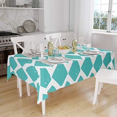 Bonamaison köksdekoration, bordsduk, turkos, vit, 140 x 160 cm – designad och tillverkad i Turkiet Bonamaison köksdekoration, bordsduk, turkos, vit, 140 x 160 cm – designad och tillverkad i Turkiet