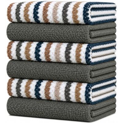 Bumble Towels Set med 6 stora randiga och solida plyschserviser 40 x 66 cm, 100% ringspunnen bomull, 3 trådar färgade servetter, 3 uppsättningar enfärgade (grå) Bumble Towels Set med 6 stora randiga och solida plyschserviser 40 x 66 cm, 100% ringspunnen bomull, 3 trådar färgade servetter, 3 uppsättningar enfärgade (grå)