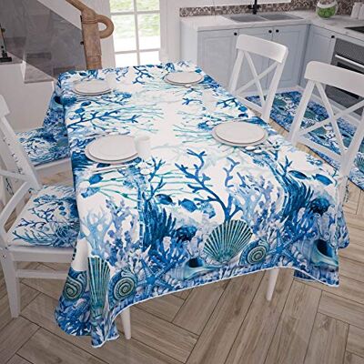 PETTI Artigiani Italiani Fläckbeständig bordsduk rektangulär köksduk med blå koralldesign X6 platser (140 x 180 cm) 100% tillverkad i Italien PETTI Artigiani Italiani Fläckbeständig bordsduk rektangulär köksduk med blå koralldesign X6 platser (140 x 180 cm) 100% tillverkad i Italien