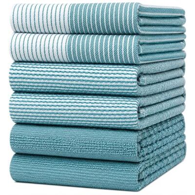 Bumble Towels Premium kökshanddukar (50 x 71 cm, 6-pack) Stora bomullshanddukar, frotté, högabsorberande te-set med upphängningsögla, aqua. Bumble Towels Premium kökshanddukar (50 x 71 cm, 6-pack) Stora bomullshanddukar, frotté, högabsorberande te-set med upphängningsögla, aqua.