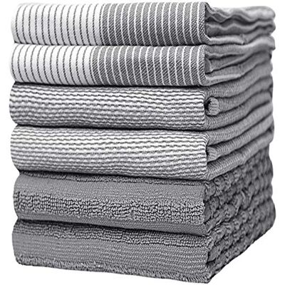 Bumble Towels Bumble kökshanddukar – storpack med 6 – lyxig, mjuk, hållbar ringspunnen bomull med 3 olika texturer – extra stor 50 x 70 cm (20 x 28 tum) stor – grå Bumble Towels Bumble kökshanddukar – storpack med 6 – lyxig, mjuk, hållbar ringspunnen bomull med 3 olika texturer – extra stor 50 x 70 cm (20 x 28 tum) stor – grå