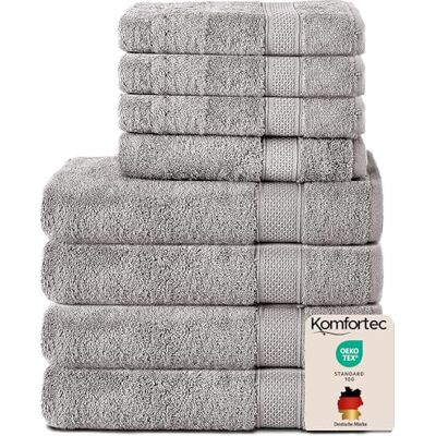 Komfortec 8 handduksset i 100% bomull, 4 badhanddukar 70 x 140 och 4 handdukar 50 x 100 cm, frotté, mjuk, stor, silver Komfortec 8 handduksset i 100% bomull, 4 badhanddukar 70 x 140 och 4 handdukar 50 x 100 cm, frotté, mjuk, stor, silver