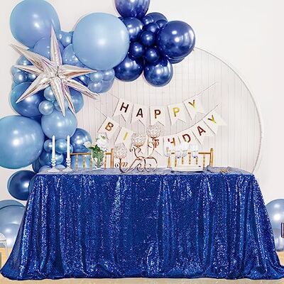 B-COOL Rektangulär bordsduk, blå paljettbordsduk, glittertyg, 1,8 m lång bordsduk för bröllopsfest, middag, bankett, självständighetsdag, dekoration, 152 x 259 cm B-COOL Rektangulär bordsduk, blå paljettbordsduk, glittertyg, 1,8 m lång bordsduk för bröllopsfest, middag, bankett, självständighetsdag, dekoration, 152 x 259 cm