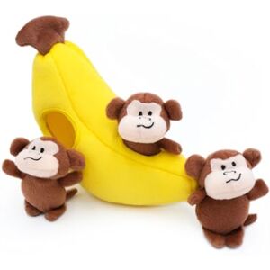 ZippyPaws Holk, interaktiva leksaker för hundar, stimulerande produkter som håller dem sysselsatta, gömma- och sök-pussel i plysch, pipande leksak, för små och medelstora hundar, banan med apor ZippyPaws Holk, interaktiva leksaker för hundar, stimulerande produkter som håller dem sysselsatta, gömma- och sök-pussel i plysch, pipande leksak, för små och medelstora hundar, banan med apor