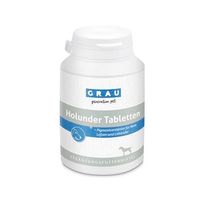 Grau Grå – originalet – fläder tabletter, för pigmentering av ohårig hud, 1-pack (1 x 200 styck), kompletterande foder för hundar Grau Grå – originalet – fläder tabletter, för pigmentering av ohårig hud, 1-pack (1 x 200 styck), kompletterande foder för hundar