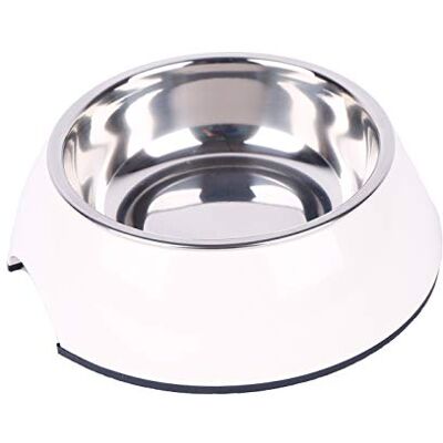 Dehner hund- och kattungapa, Ø 17,5 cm, höjd 5 cm, 350 ml, melamin/rostfritt stål/gummi, vit Dehner hund- och kattungapa, Ø 17,5 cm, höjd 5 cm, 350 ml, melamin/rostfritt stål/gummi, vit