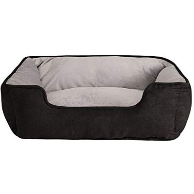 lionto 2-i-1 Hundsäng med bekväm ingång, mysig vändbar husdjursbädd för hundar och katter, 80x60 cm, hundkudde i lättskött mockaliknande tyg, svart/grå lionto 2-i-1 Hundsäng med bekväm ingång, mysig vändbar husdjursbädd för hundar och katter, 80x60 cm, hundkudde i lättskött mockaliknande tyg, svart/grå