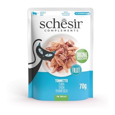 Schesir , Tonfiskfiléer i gelé, våtfoder för katter, originalrecept, 100% naturlig 12 x 70 g kuvert Schesir , Tonfiskfiléer i gelé, våtfoder för katter, originalrecept, 100% naturlig 12 x 70 g kuvert