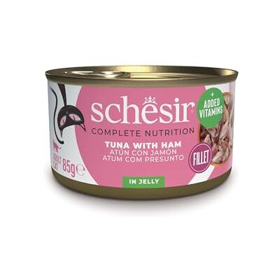 Schesir Tonfisk med gelatinskinka, våt kattmat, i burkar, 100% naturlig, med tillsatta vitaminer, 12 x 85 g Schesir Tonfisk med gelatinskinka, våt kattmat, i burkar, 100% naturlig, med tillsatta vitaminer, 12 x 85 g